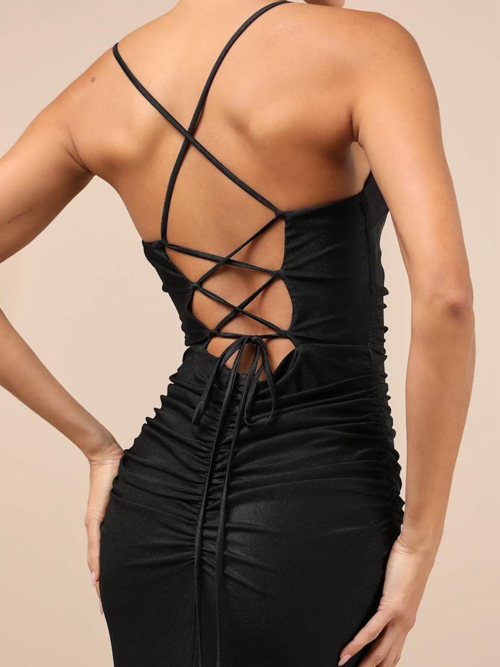 NWT Lulus Elese Black Slinky Knit Lace-Up Mermaid Maxi Dress Size Small - Picture 4 of 9